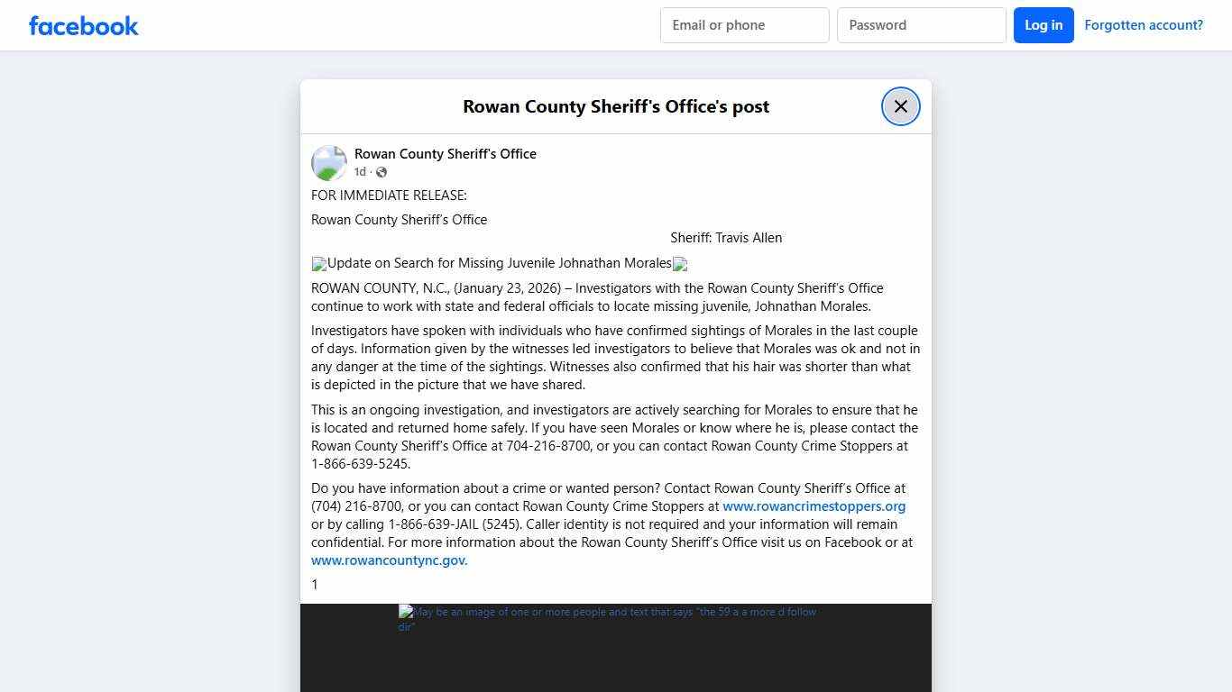 FOR IMMEDIATE RELEASE:... - Rowan County Sheriff's Office Facebook